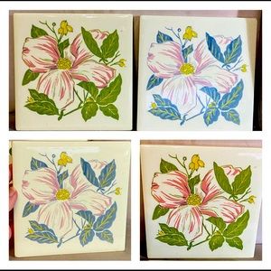 Vintage Mosaic Tile Pair Dogwood USA